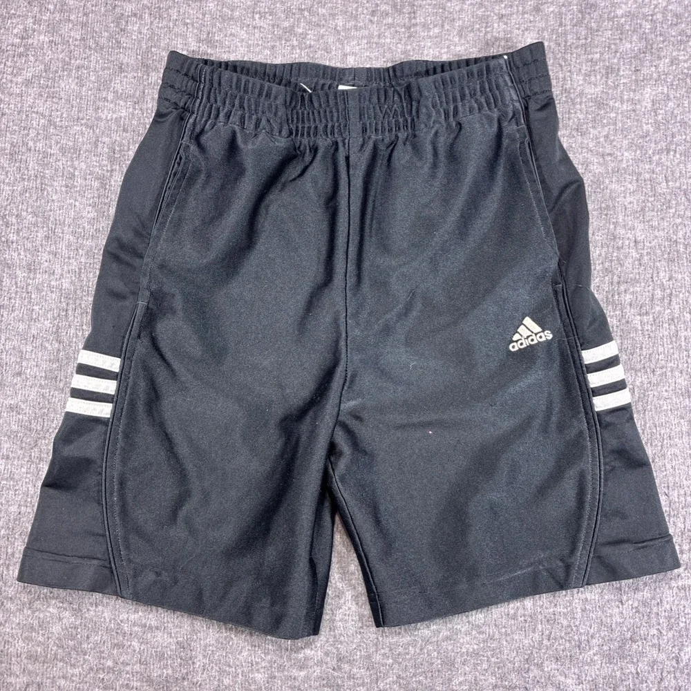 Adidas Athletic Shorts Kids Small Black Vintage 3-Stripe Performance
